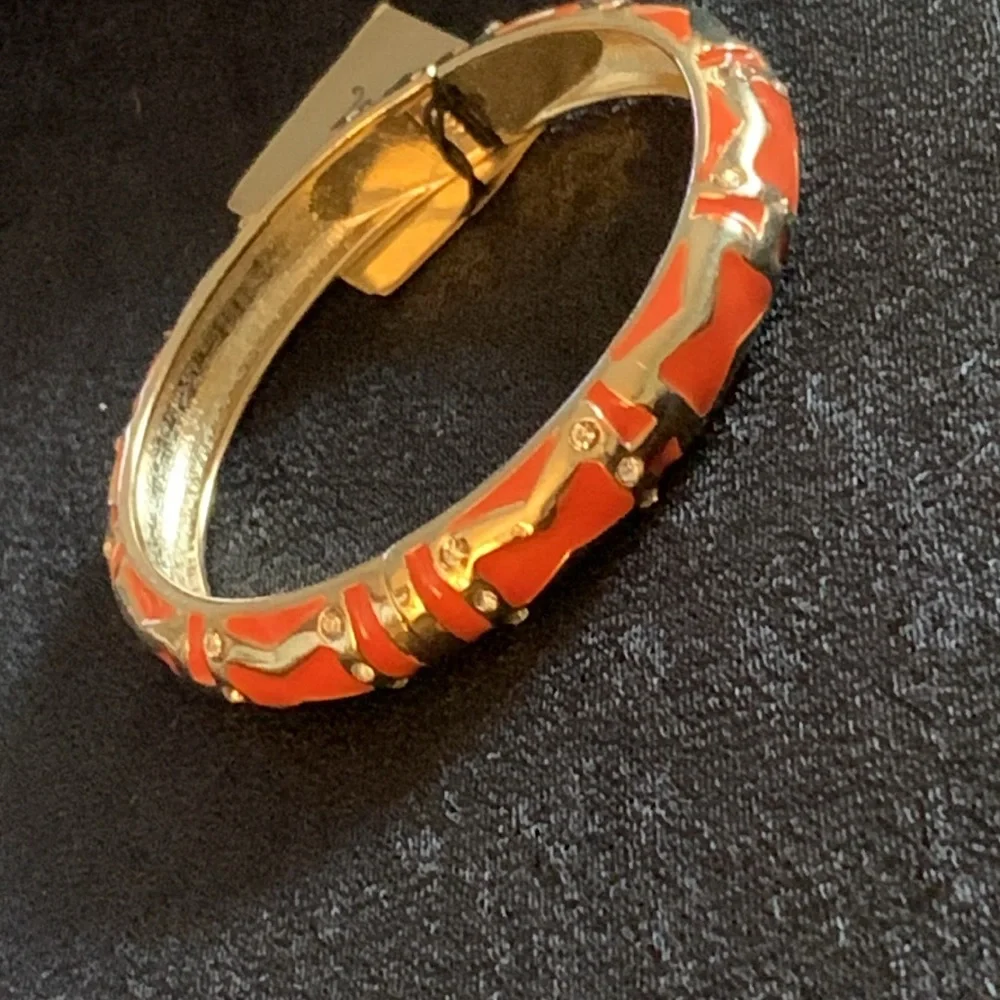 Sequin Orange Enamel and Crystal Hinged Bangle